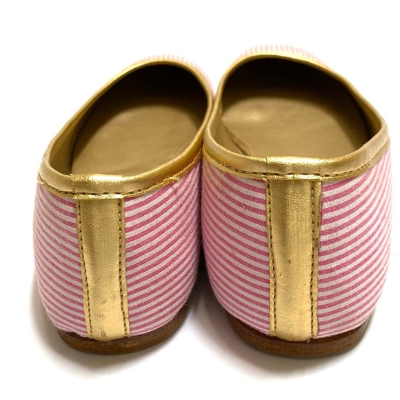 J Peterman Eliza B Love Flats Pink and White Striped Women's Flats Gold trim 11 - Picture 3 of 6
